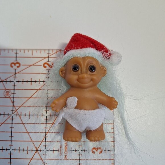 Russ Baby Santa Troll Doll Diaper Light Aqua Hair 2" Vintage Red Santa Hat - Picture 4 of 6